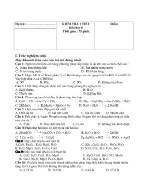 Kiểm tra 75 phút môn Hóa học 8